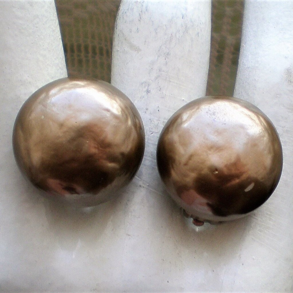 Designer Carolee Sterling Silver Faux Golden Brown Mabe Pearl Clip On Earrings